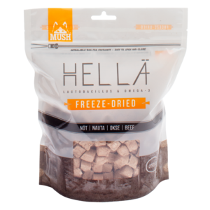 MUSH Hellä Okse er frysetørret, perfekt til den barffodrede hund på farten